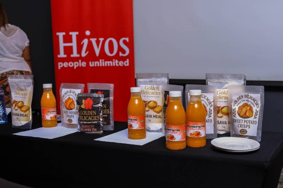 Packaged food and beverage products displayed at an event